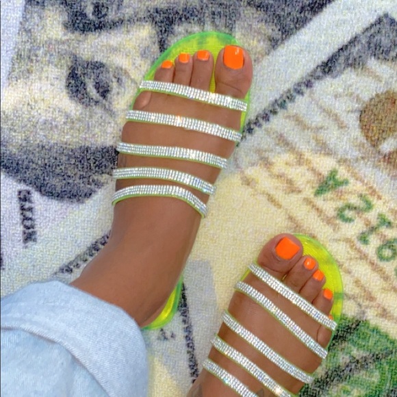 green clear neon Rhinestone Accent Sandal - Picture 4 of 6